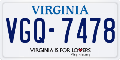 VA license plate VGQ7478