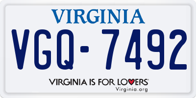 VA license plate VGQ7492