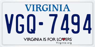 VA license plate VGQ7494