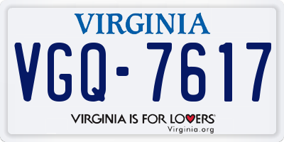 VA license plate VGQ7617