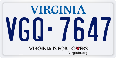 VA license plate VGQ7647