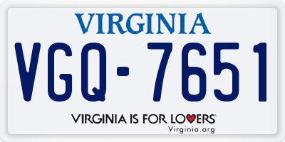 VA license plate VGQ7651