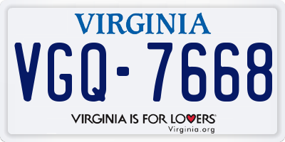 VA license plate VGQ7668