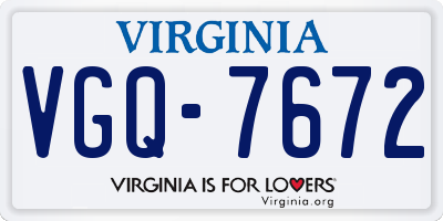 VA license plate VGQ7672