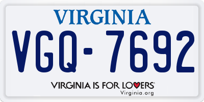 VA license plate VGQ7692
