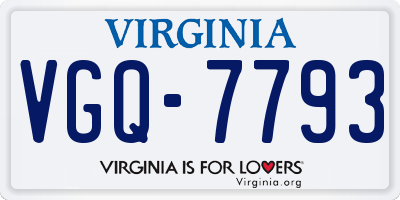 VA license plate VGQ7793