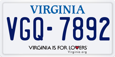 VA license plate VGQ7892