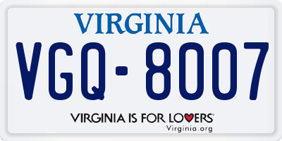 VA license plate VGQ8007