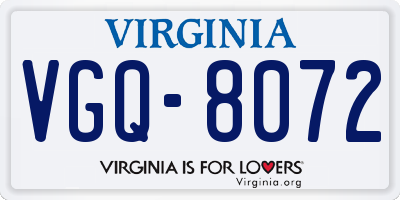 VA license plate VGQ8072