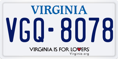 VA license plate VGQ8078