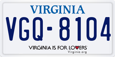VA license plate VGQ8104