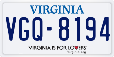 VA license plate VGQ8194