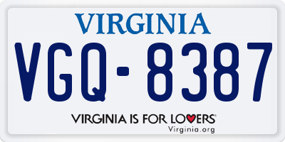 VA license plate VGQ8387