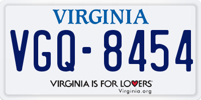 VA license plate VGQ8454