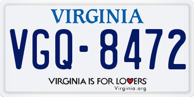 VA license plate VGQ8472