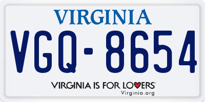 VA license plate VGQ8654