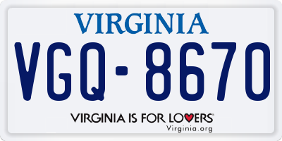 VA license plate VGQ8670