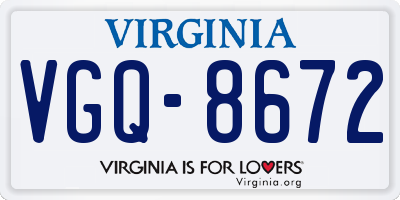VA license plate VGQ8672