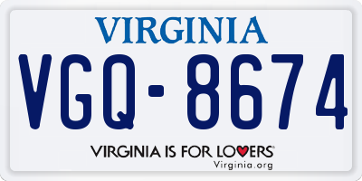 VA license plate VGQ8674