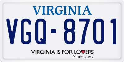 VA license plate VGQ8701
