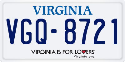 VA license plate VGQ8721
