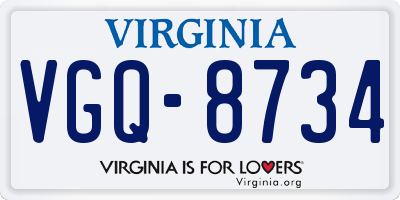 VA license plate VGQ8734