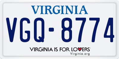 VA license plate VGQ8774