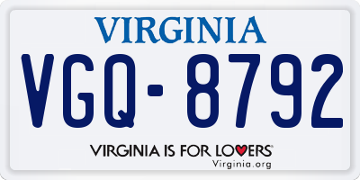 VA license plate VGQ8792