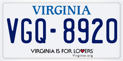 VA license plate VGQ8920