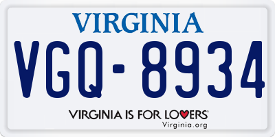 VA license plate VGQ8934
