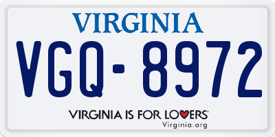VA license plate VGQ8972