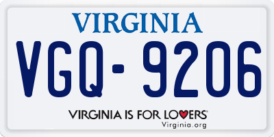 VA license plate VGQ9206
