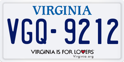 VA license plate VGQ9212