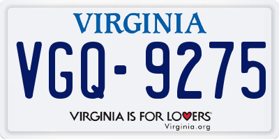 VA license plate VGQ9275
