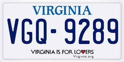 VA license plate VGQ9289