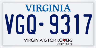 VA license plate VGQ9317