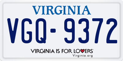 VA license plate VGQ9372