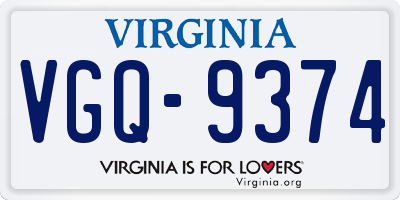 VA license plate VGQ9374