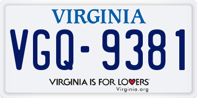 VA license plate VGQ9381