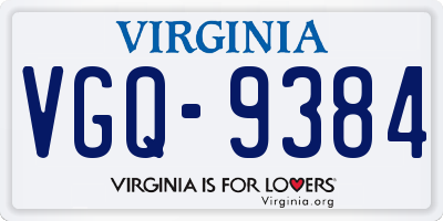 VA license plate VGQ9384