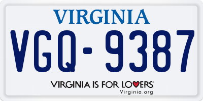 VA license plate VGQ9387