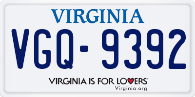 VA license plate VGQ9392