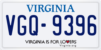 VA license plate VGQ9396