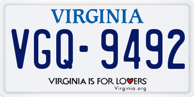 VA license plate VGQ9492