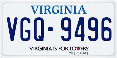 VA license plate VGQ9496