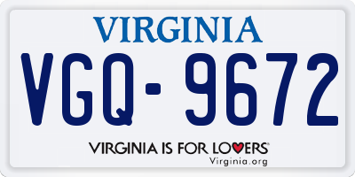 VA license plate VGQ9672