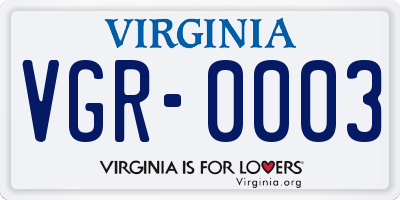 VA license plate VGR0003