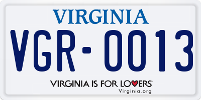 VA license plate VGR0013