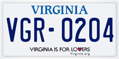 VA license plate VGR0204