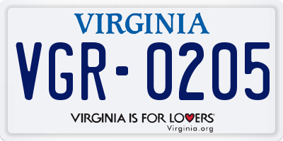 VA license plate VGR0205